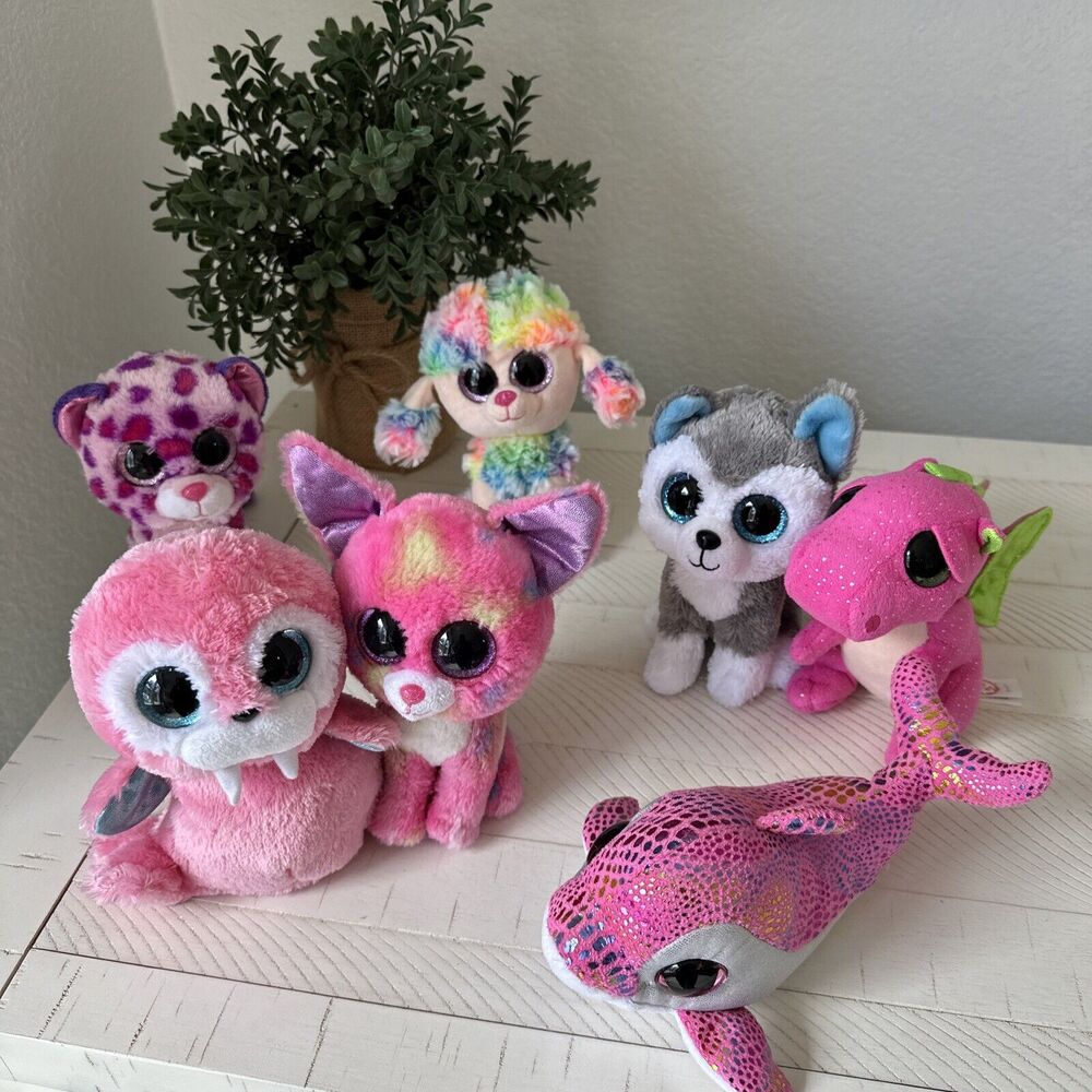 TY Beanie Boo 6" Plush Lot of 8 Cancun Rainbow Darla Glamour Tusk Slush Dolphin